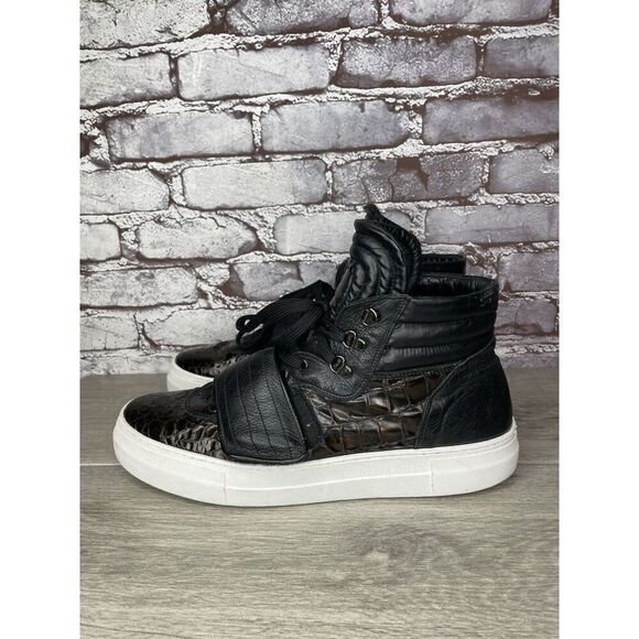 Savio Barbato Brown Patent Croc Embossed High Top Strap Sneakers Men Sz 45EU/12M main image 7